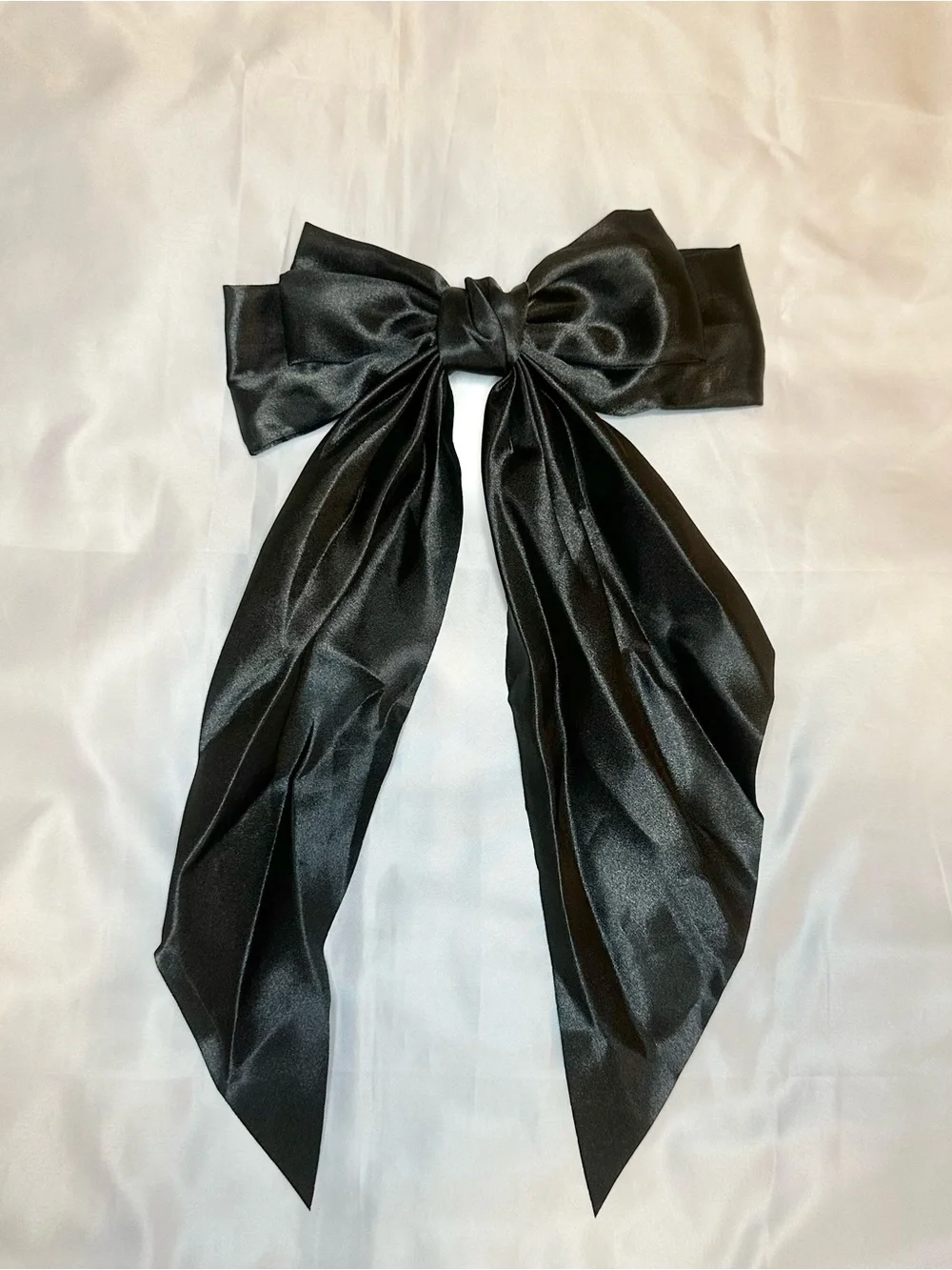 Large Black Satin Bow Barrette Long Tail Hair Clip balletcore  NWOT